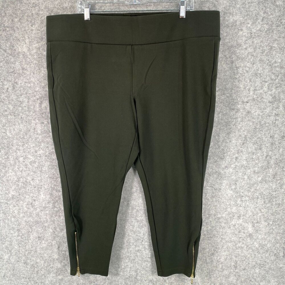 Olive Green Women's Ponte Ankle Zip Pants